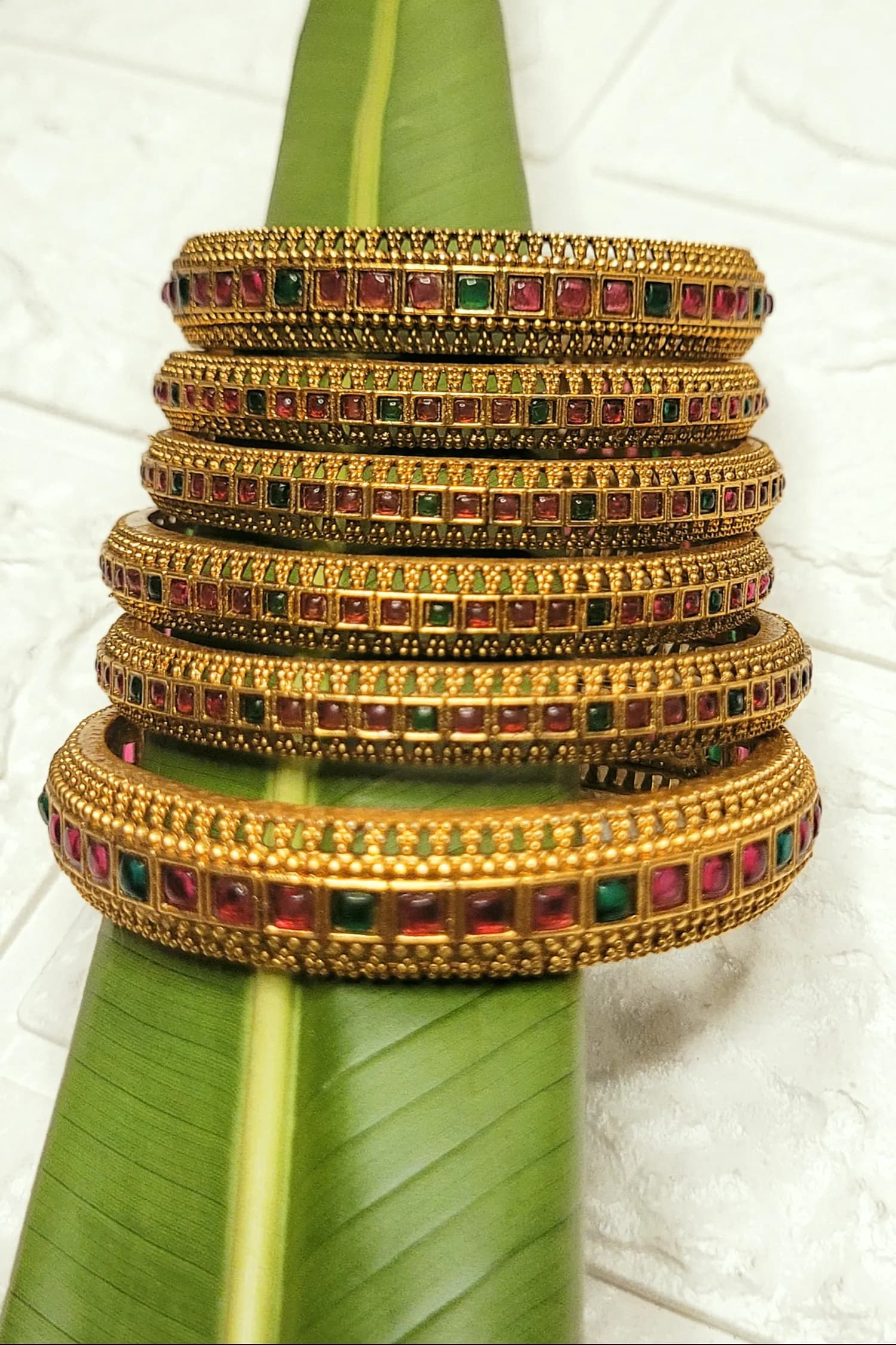 Exquisite South Indian Style Matte Gold Bangle Set - Image 2