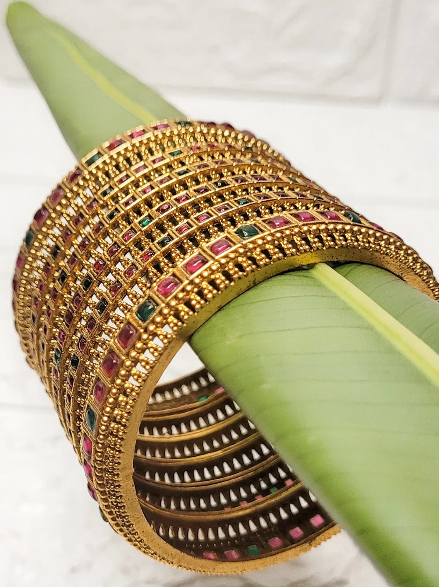 Exquisite South Indian Style Matte Gold Bangle Set - Image 1