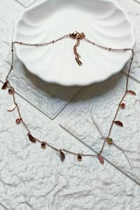 Rose Gold Feather & Gemstone Charm Necklace