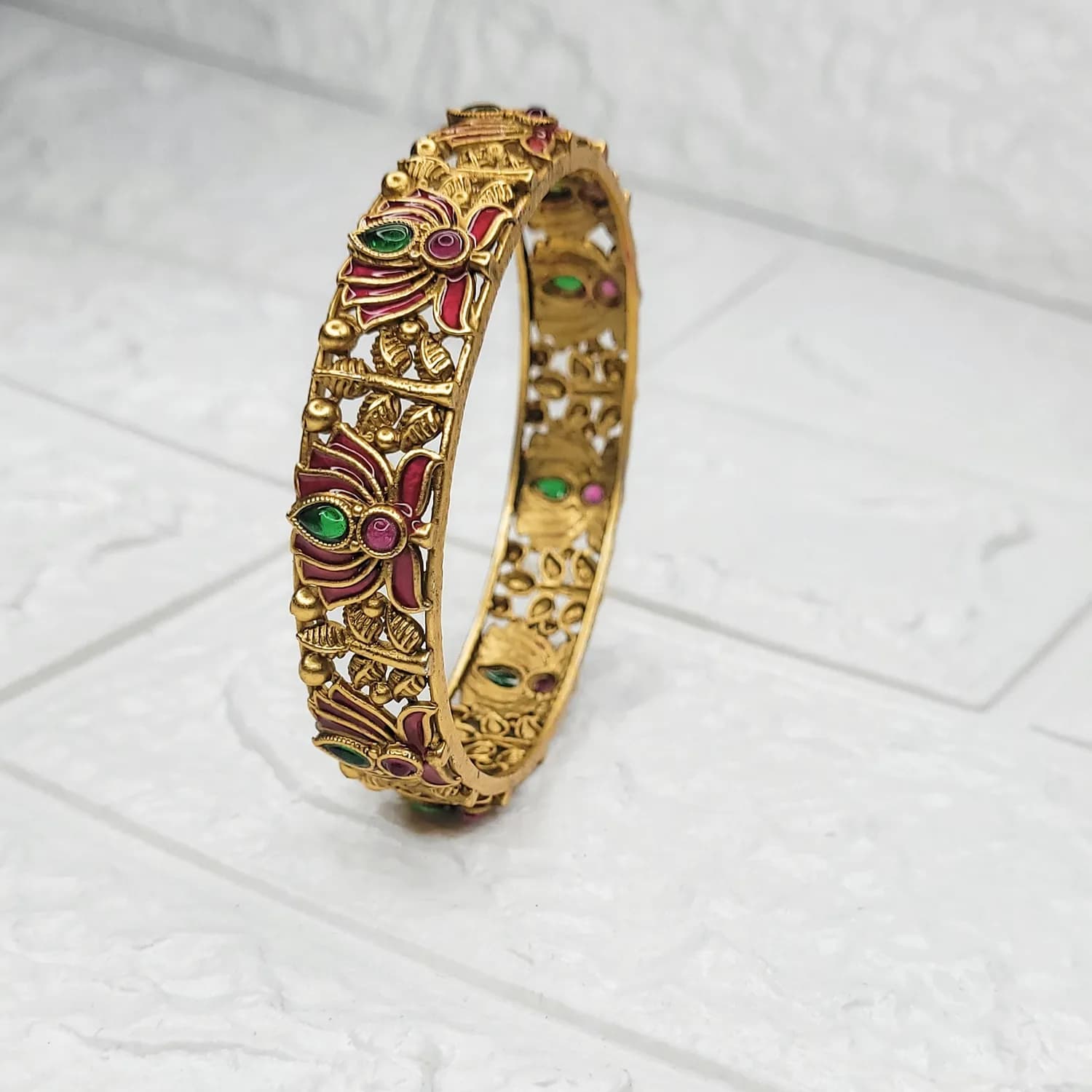 Traditional Antique Gold Bangles – Intricate Temple-Inspired(2.6) - Image 3