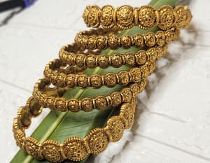 Traditional Antique Gold-Finish Ball Bangle Set