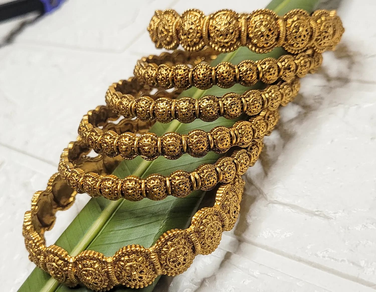 Traditional Antique Gold-Finish Ball Bangle Set - Image 1