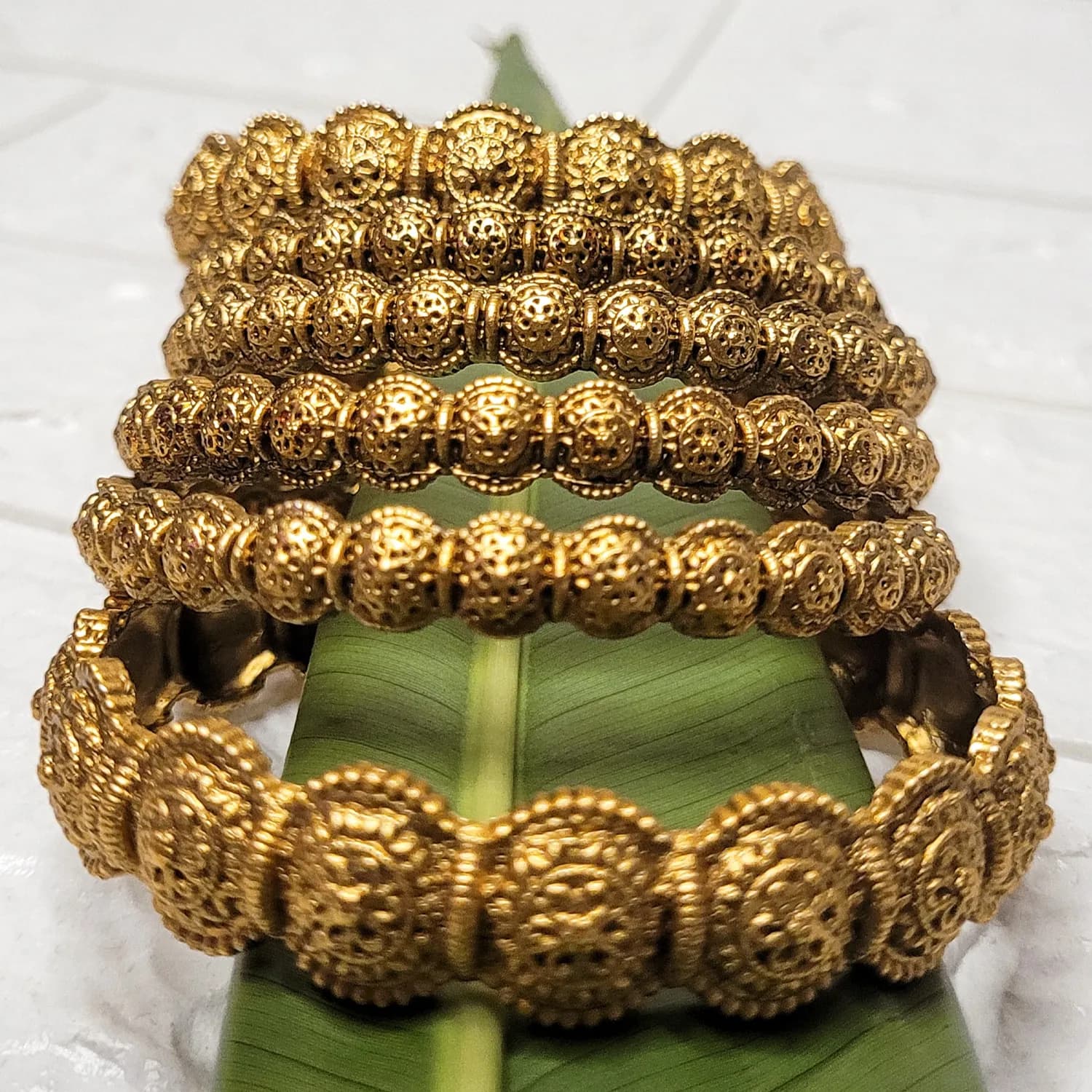 Traditional Antique Gold-Finish Ball Bangle Set - Image 3