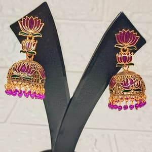 Double Lotus Motif with Engraved Jhumka