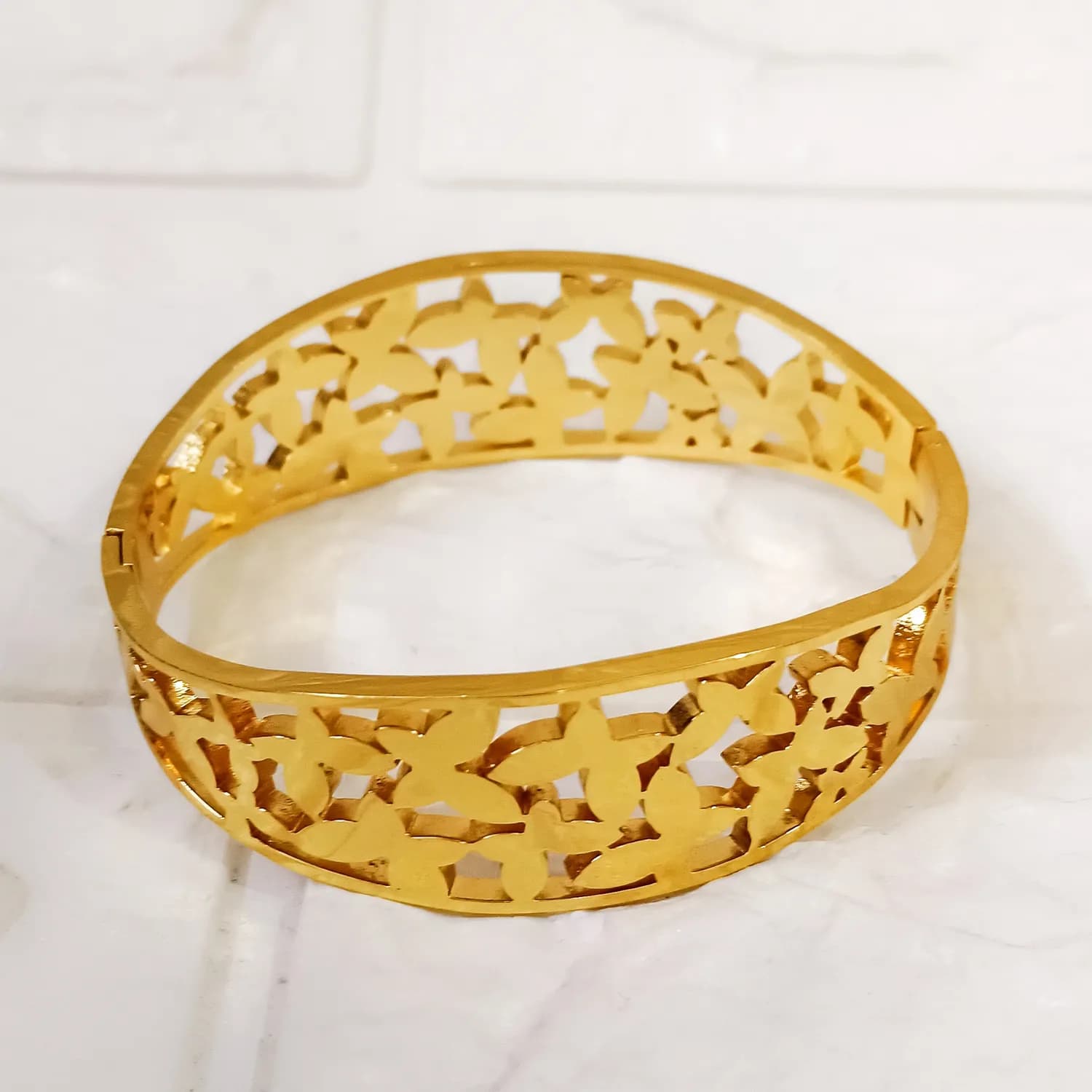 Golden Bloom Anti-Tarnish Floral Cutwork Kada