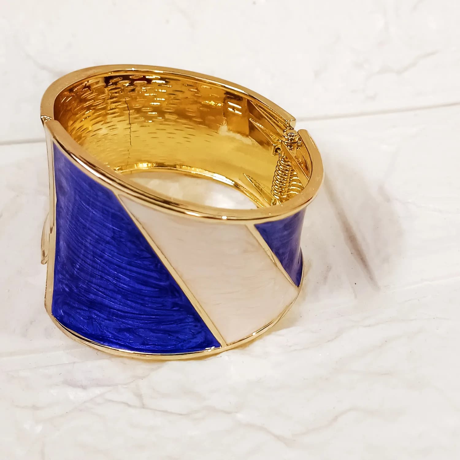 Royal Blue Pearl Gold-Finish Enamel Kada Bracelet